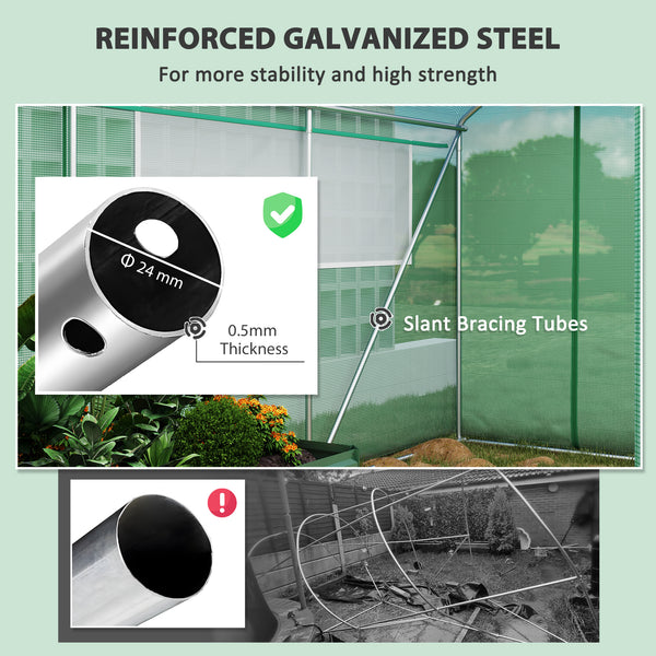 6 x 3 x 2m Polytunnel Greenhouse with 3 Roll-up Doors and Mesh Windows, Walk-in Garden Tunnel Warm House Tent with UV-resistant PE Cover and Galvanised Steel Frame, Green