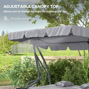 3-Seater Patio Swing Chair, Convertible Cushioned Porch Swing Bed, Outdoor Swing Seat with Adjustable Canopy and Two Pillows, for Porch, Garden, Poolside, Light Grey