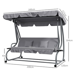 2-in-1 Garden Swing Seat Bed, 3 Seater Convertible Swing Chair Bench with Tilting Canopy, Cushioned Seat and 2 Pillows for Patio, Garden, Light Grey