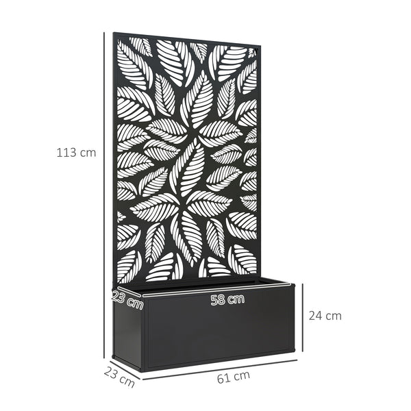 Metal Garden Bed with Trellis, Wall Mounted or Freestanding Raised Planter with Privacy Panel, Leaf Cut-out Privacy Screen with Planter Box for Climbing Plants, Flowers, Vegetables