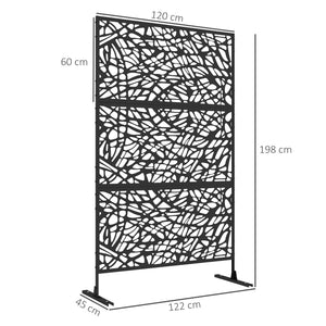 Decorative Garden Privacy Screen with Stand, 6.5FT Freestanding Metal Outdoor Divider, Decorative Privacy Panel with Expansion Screws for Garden Pool Hot Tub, Twisted Line Style, Black