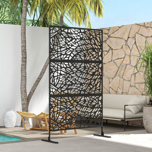 Metal Outdoor Privacy Screen, Decorative Outdoor Divider with Stand and Expansion Screws, Freestanding Privacy Panel for Garden, Backyard, Deck, Twisted Line Style, Black