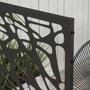 Metal Outdoor Privacy Screen, Decorative Outdoor Divider with Stand and Expansion Screws, Freestanding Privacy Panel for Garden, Backyard, Deck, Twisted Line Style, Black