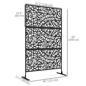 Metal Outdoor Privacy Screen, Decorative Outdoor Divider with Stand and Expansion Screws, Freestanding Privacy Panel for Garden, Backyard, Deck, Twisted Line Style, Black