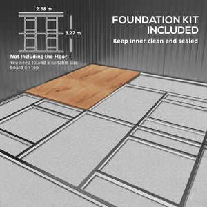 13 x 11ft Metal Garden Shed, Outdoor Storage Tool House with Ventilation Slots, Foundation Kit and Lockable Double Doors, Light Grey