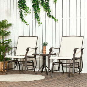 3 Piece Patio Glider Set, Outdoor Gliders with Glass Top Table, Breathable Mesh Seat, or Garden, Country Yard, Porch, Cream White