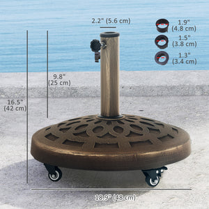 Round Patio Umbrella Base with Wheels, 46lbs Resin Umbrella Stand Base, Heavy Duty Patio Umbrella Holder for 1.3"/1.5"/1.9" Poles for Outdoor, Lawn, Poolside, Bronze