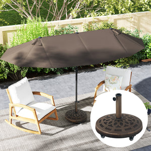 Round Patio Umbrella Base with Wheels, 46lbs Resin Umbrella Stand Base, Heavy Duty Patio Umbrella Holder for 1.3"/1.5"/1.9" Poles for Outdoor, Lawn, Poolside, Bronze