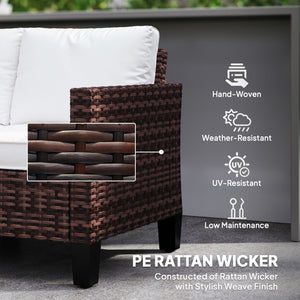 2 Seater Rattan Sofa with Cushions, Wicker Garden Loveseat with Armrests, Outdoor Garden Sofa Couch with Steel Frame for Balcony, Porch, Brown