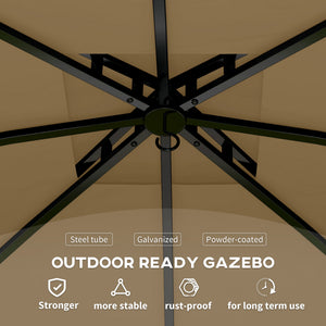  11' x 11' Outdoor Gazebo, Double Roof Patio Gazebo Canopy Shelter, UV Protected, with Curtains, Church Windows, Galvanised Steel Frame for Lawn, Backyard and Deck, Beige