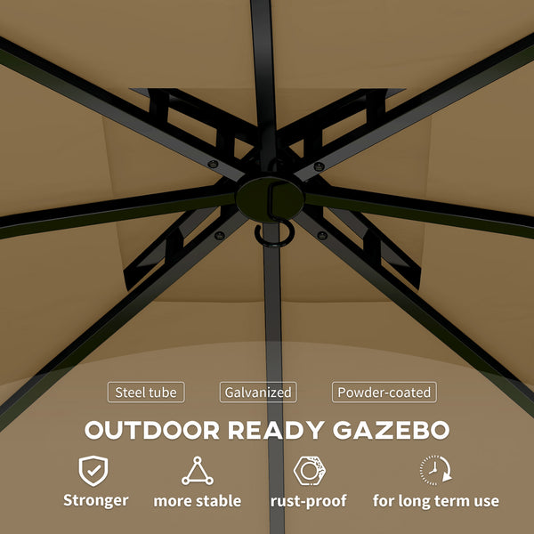  11' x 11' Outdoor Gazebo, Double Roof Patio Gazebo Canopy Shelter, UV Protected, with Curtains, Church Windows, Galvanised Steel Frame for Lawn, Backyard and Deck, Beige