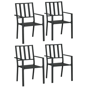 Set of 4 Garden Chairs, Stackable Outdoor Chairs with Metal Slatted Seat & Backrest, for Yard, Garden, Black