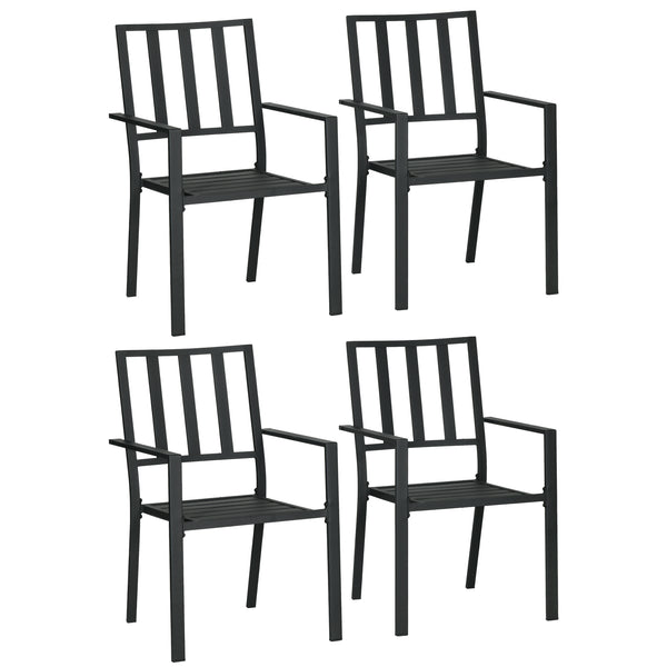 Set of 4 Garden Chairs, Stackable Outdoor Chairs with Metal Slatted Seat & Backrest, for Yard, Garden, Black