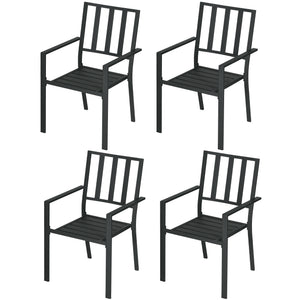 Set of 4 Garden Chairs, Stackable Outdoor Chairs with Metal Slatted Seat & Backrest, for Yard, Garden, Black
