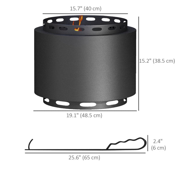 Smokeless Fire Pit, 19" Portable Wood Burning Firepit with Poker for Garden Camping Bonfire Party, Metal, Black