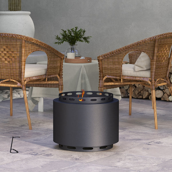 Smokeless Fire Pit, 48.5cm Portable Wood Burning Firepit with Poker for Garden Camping Bonfire Party, Metal, Black