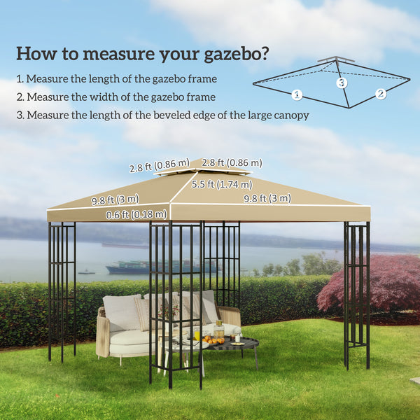 9.8' x 9.8' Square 2-Tier Gazebo Canopy Replacement Top Cover Outdoor Garden Sun Shade, Beige