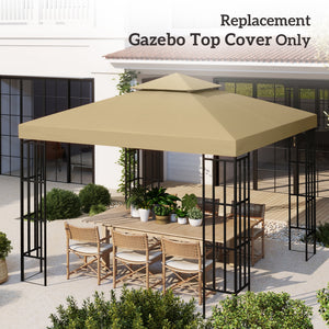 9.8' x 9.8' Square 2-Tier Gazebo Canopy Replacement Top Cover Outdoor Garden Sun Shade, Beige