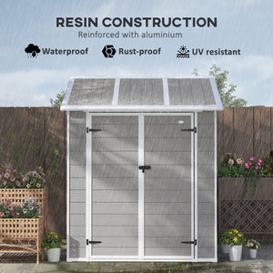 6' x 6' Outdoor Storage Shed, Resin Plastic Shed with Floor, Window, Lockable Doors and Vents, All-Weather Garden Shed for Backyard, Patio, Lawn, Grey