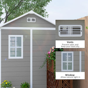 6' x 6' Outdoor Storage Shed, Resin Plastic Shed with Floor, Window, Lockable Doors and Vents, All-Weather Garden Shed for Backyard, Patio, Lawn, Grey