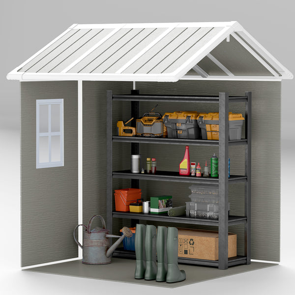 6' x 6' Outdoor Storage Shed, Resin Plastic Shed with Floor, Window, Lockable Doors and Vents, All-Weather Garden Shed for Backyard, Patio, Lawn, Grey