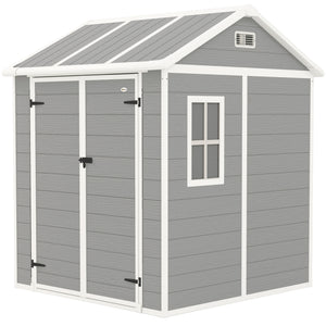 6' x 6' Outdoor Storage Shed, Resin Plastic Shed with Floor, Window, Lockable Doors and Vents, All-Weather Garden Shed for Backyard, Patio, Lawn, Grey