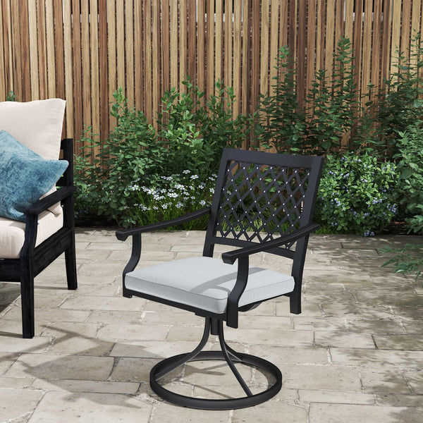 Swivel Patio Chairs Set of 2, Metal Swivel Rocker Chairs with Cushion and Armrests, Outdoor Swivel Chairs for Backyard, Garden, Patio
