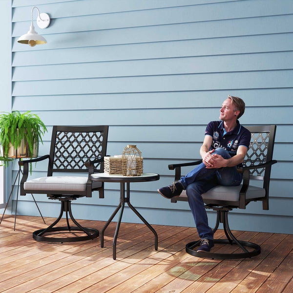 Swivel Patio Chairs Set of 2, Metal Swivel Rocker Chairs with Cushion and Armrests, Outdoor Swivel Chairs for Backyard, Garden, Patio