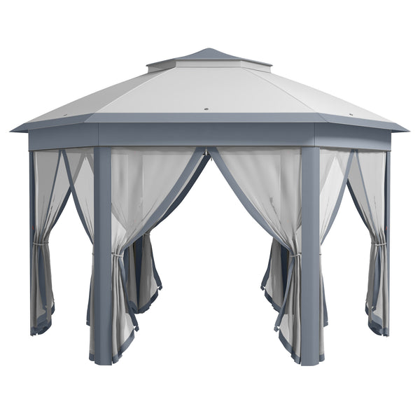 13' x 13' Pop Up Gazebo, Hexagonal Canopy Shelter with 6 Zippered Mesh Netting, Event Tent with Strong Steel Frame for Patio Backyard Garden Wedding Party, Gray