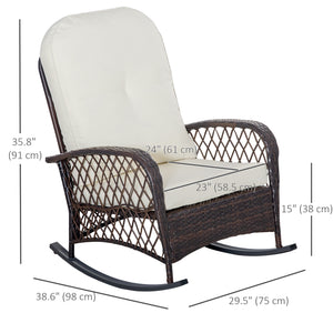 Rattan Rocking Chair, Outdoor Wicker Patio Rocker Chair Furniture with Thick Cushions, for Garden Backyard Porch, Cream White