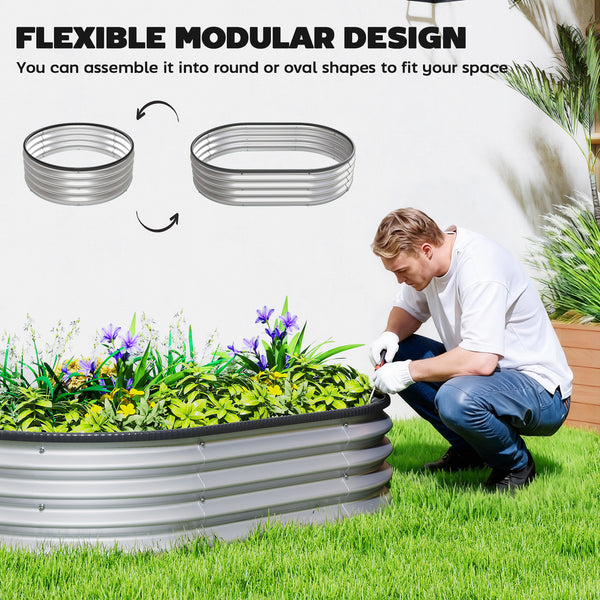 2Pcs Galvanized Raised Garden Bed, 4 x 3 x 1 ft Modular Metal Garden Beds with Rubber Strip Edging, Oval Outdoor Planter Box for Vegetables, Flowers, Herbs, Silver
