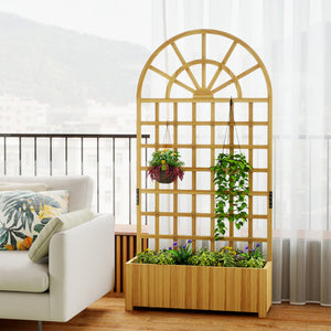 Wooden Raised Planter with Trellis, Raised Bed for Garden with Lattice and Drainage Holes for Climbing Plants, Outdoor Elevated Planter Box for Vegetables Flowers Herbs, 90 x 30 x 180 cm