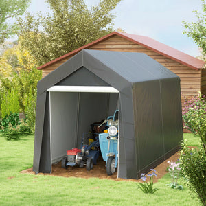 7' x 12' Portable Shed, Outdoor Storage Shed Tent with Galvanised Steel Frame and Roll-up Door for Motorcycle, Bike, Garden Tools, Dark Grey