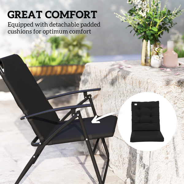 Set of 2 Outdoor Dining Chairs, Folding Patio Chair with Adjustable Backrest, Padded Folding Chairs for Outdoor Events, Black