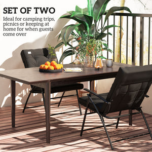 Set of 2 Outdoor Dining Chairs, Folding Patio Chair with Adjustable Backrest, Padded Folding Chairs for Outdoor Events, Black