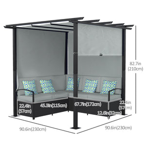Wicker Patio Furniture, Outdoor PE Rattan Sofa Set with Retractable Canopy Pergola, Shade Shelter for Deck, Pool, Garden, Terrace, Grey