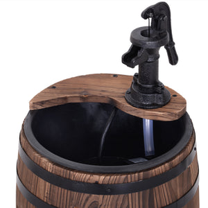 23" Tall Wooden Outdoor Fountain, 2 Tiers Electrical Apple Barrel Waterfall with UL Certified 3600r/min Speed Pump, Rustic Garden Decor for Patio, Backyard, Carbonized