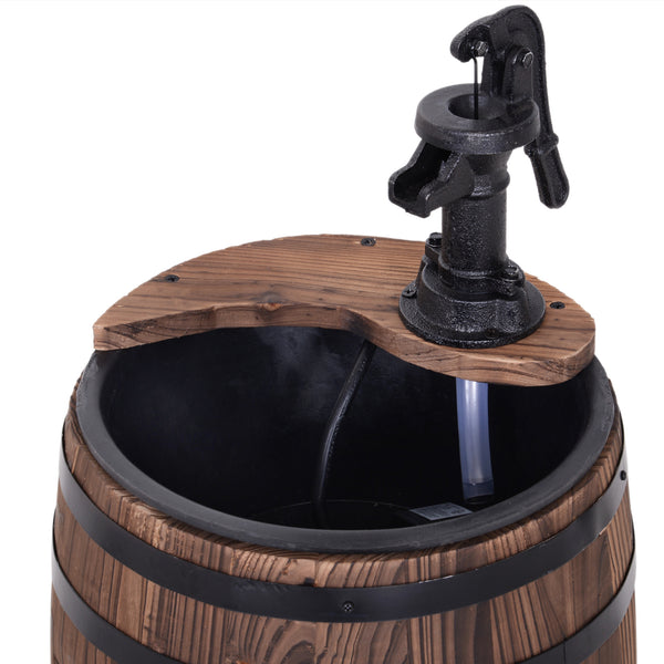23" Tall Wooden Outdoor Fountain, 2 Tiers Electrical Apple Barrel Waterfall with UL Certified 3600r/min Speed Pump, Rustic Garden Decor for Patio, Backyard, Carbonized