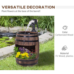 23" Tall Wooden Outdoor Fountain, 2 Tiers Electrical Apple Barrel Waterfall with UL Certified 3600r/min Speed Pump, Rustic Garden Decor for Patio, Backyard, Carbonized