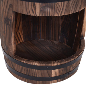 23" Tall Wooden Outdoor Fountain, 2 Tiers Electrical Apple Barrel Waterfall with UL Certified 3600r/min Speed Pump, Rustic Garden Decor for Patio, Backyard, Carbonized