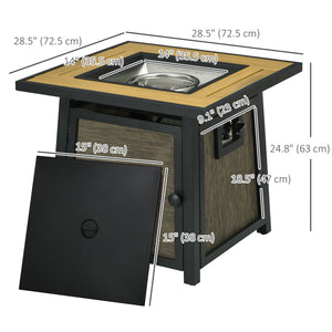 28" Propane Fire Pit Table, 50,000 BTU Propane Fire Table with Steel Tabletop and Lid, Square Gas Firepit Table with Pulse Ignition, Lava Rocks, Waterproof Cover, Brown
