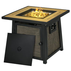 28" Propane Fire Pit Table, 50,000 BTU Propane Fire Table with Steel Tabletop and Lid, Square Gas Firepit Table with Pulse Ignition, Lava Rocks, Waterproof Cover, Brown