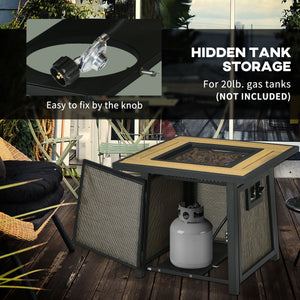28" Propane Fire Pit Table, 50,000 BTU Propane Fire Table with Steel Tabletop and Lid, Square Gas Firepit Table with Pulse Ignition, Lava Rocks, Waterproof Cover, Brown