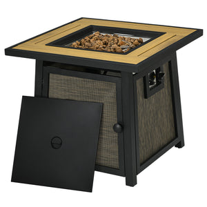 28" Propane Fire Pit Table, 50,000 BTU Propane Fire Table with Steel Tabletop and Lid, Square Gas Firepit Table with Pulse Ignition, Lava Rocks, Waterproof Cover, Brown
