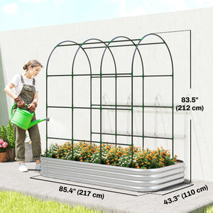 Galvanised Raised Garden Bed with Arched Trellis, 7 x 4 x 7ft Metal Outdoor Planter Box with Open Bottom Design, Modular Raised Bed with Gloves, Easy Assembly, Silver