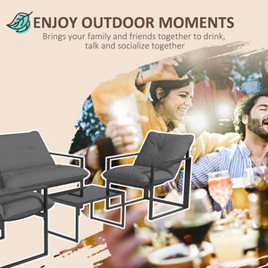 4 Piece Garden Sofa Set 2 Single Armchair, Loveseat and Coffee Table Set Steel Frame Patio Furniture with Thick Cushions, Grey