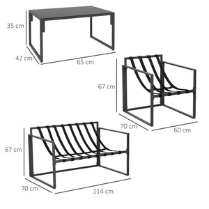 4 Piece Garden Sofa Set 2 Single Armchair, Loveseat and Coffee Table Set Steel Frame Patio Furniture with Thick Cushions, Grey