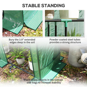Lean-to Greenhouse with 3 Tier Shelves, 56.7" x 18.9" x 59.8" Portable Small Greenhouse with PE Cover, 2 Roll-Up Zippered Doors, for Indoor Outdoor Garden Backyard Balcony, Green