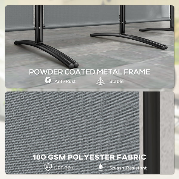 6 Panel Folding Room Divider, Freestanding Privacy Screen Wall with Wide Feet, Portable Paravent Partition Separator for Offices, Balcony, Outdoor Garden, Hot Tub, 332 x 172 cm, Dark Grey