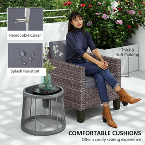 Single Seater Rattan Garden Armchair, PE Wicker Rattan Chair with Armrests and Cushions, Garden Chair with Galvanised Steel Frame for Conservatory, Porch, Dark Grey
